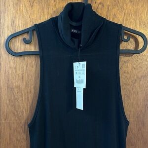 NWT Zara Elegant Black Sleeveless Turtleneck Midi Dress